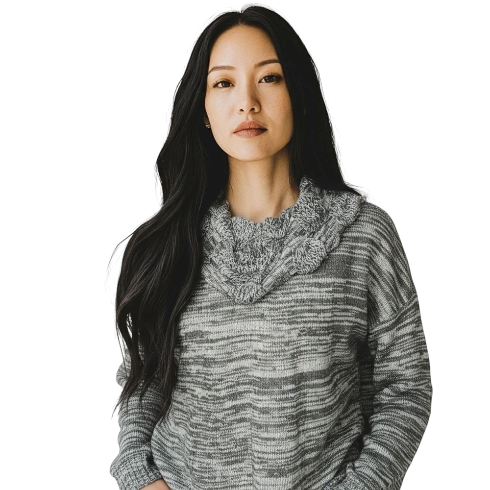 DESIGN365 Heathred Gray Open Cowl Neck Long Sleeve Warm Soft Sweater Size Large